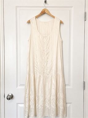 Vintage Johnny Was Cream Embroidered Sleeveless Dress Size XS